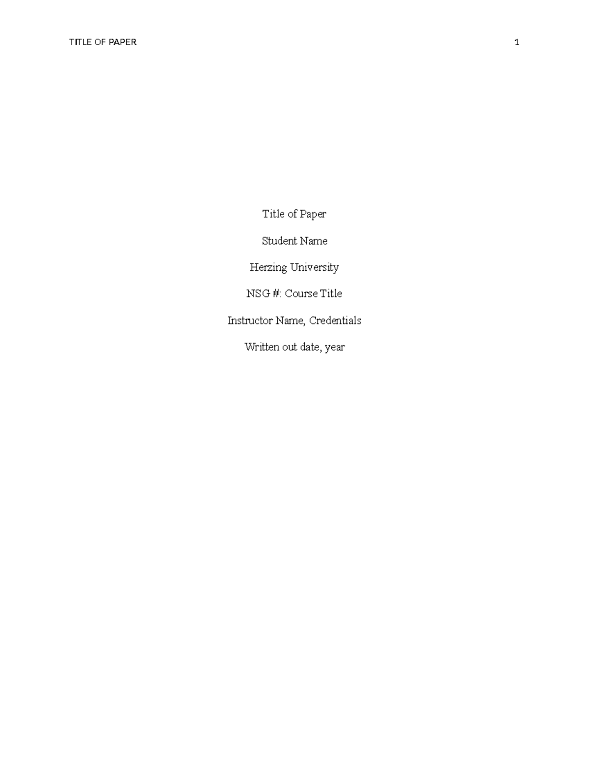 Example Case Study Paper with APA - Title of Paper Student Name Herzing ...