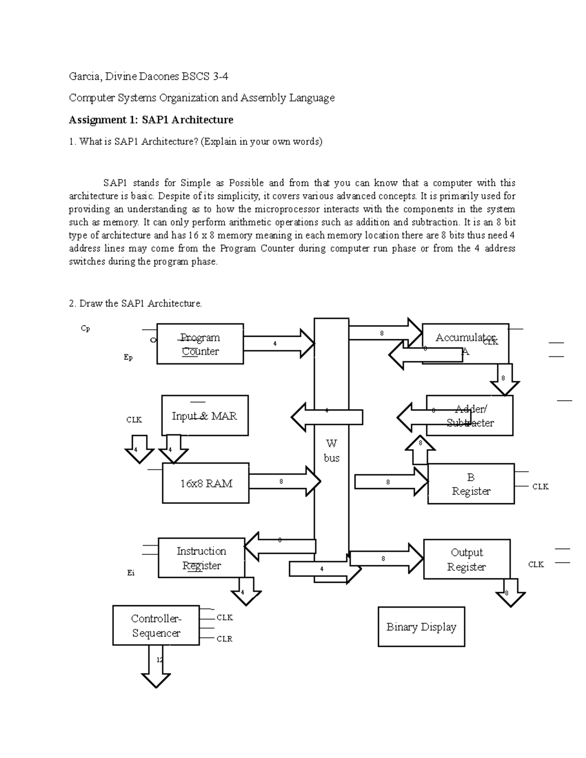 [COAL] Assignment 1 - SAP1 Architecture - Garcia, Divine Dacones BSCS 3 ...
