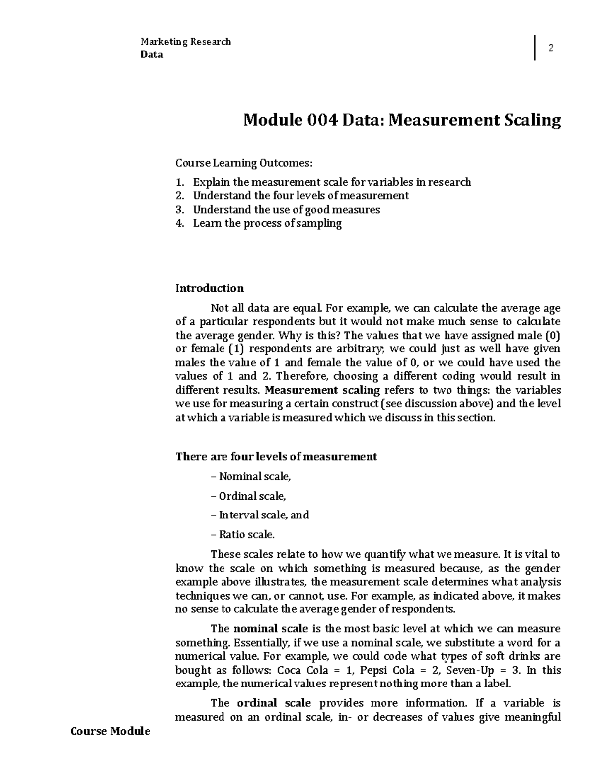 Week 2 - Data Measurement Scaling Lesson 4 - Marketing Research Data 2 ...