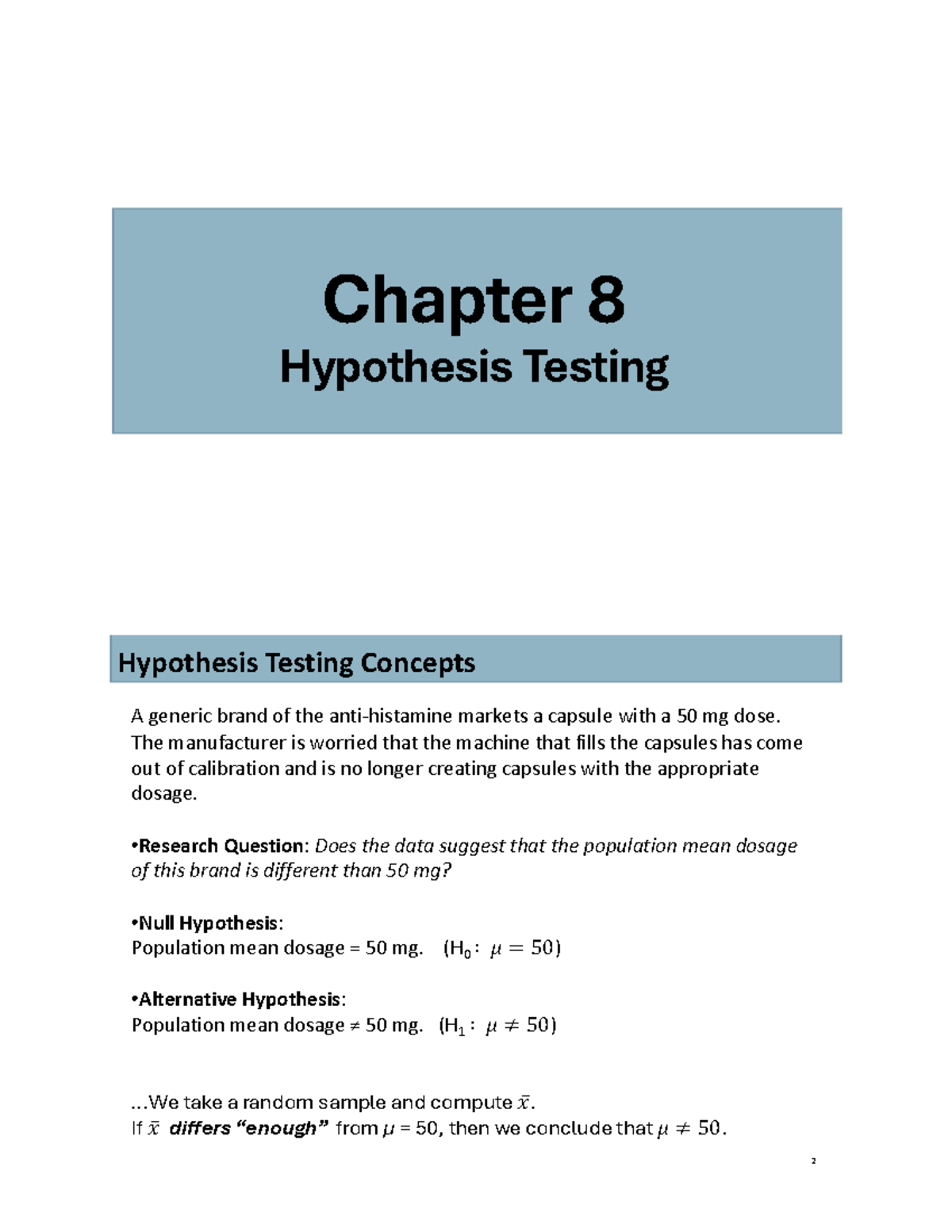 Ch 8 Class Notes Stat3379 Young Fall 2024 - Chapter 8 Hypothesis ...