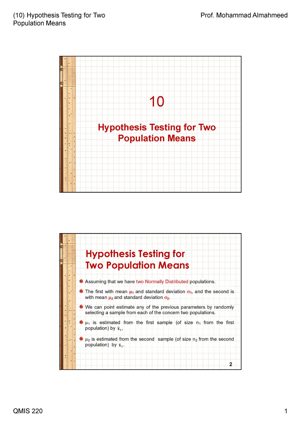 8.1.1 hypothesis testing for two population means