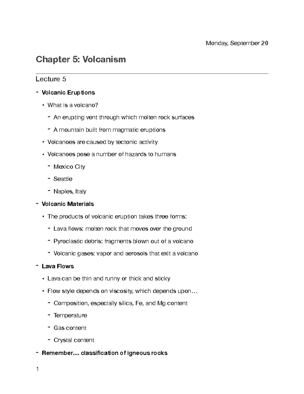 Geo Ch. 5- Notetaker PDF - Monday, September 20 Chapter 5: Volcanism ...