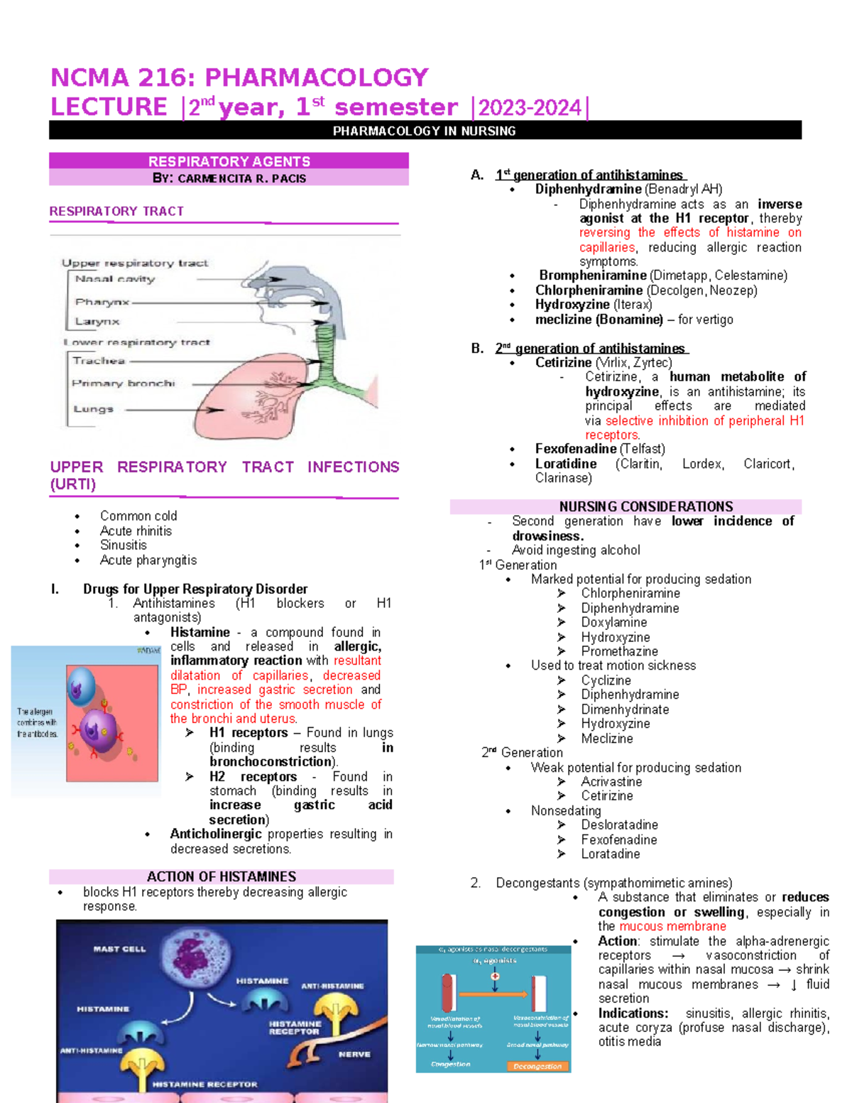 Finals-ncma216 - Srtcsty syr - NCMA 216: PHARMACOLOGY LECTURE │ nd year ...