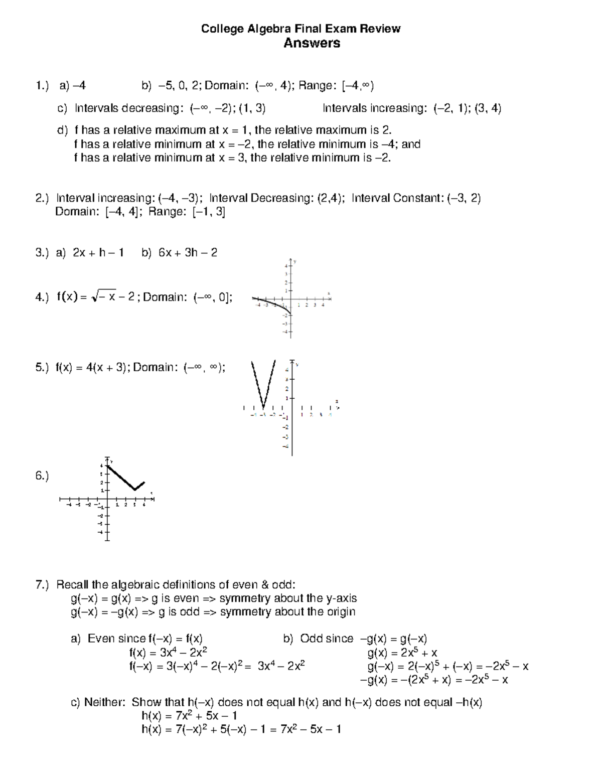 College Algebra Final Exam Review Answers 2020 - College Algebra Final ...