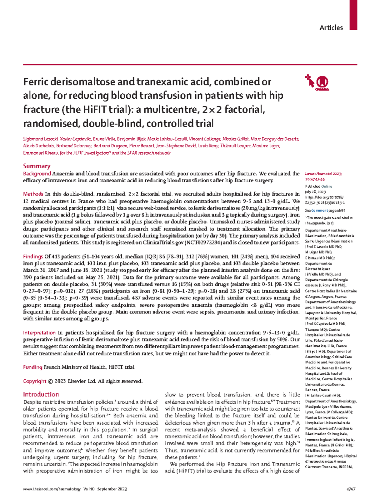 Hi FIT trial thelancet/haematology Vol 10 September 2023 e 747 Lancet