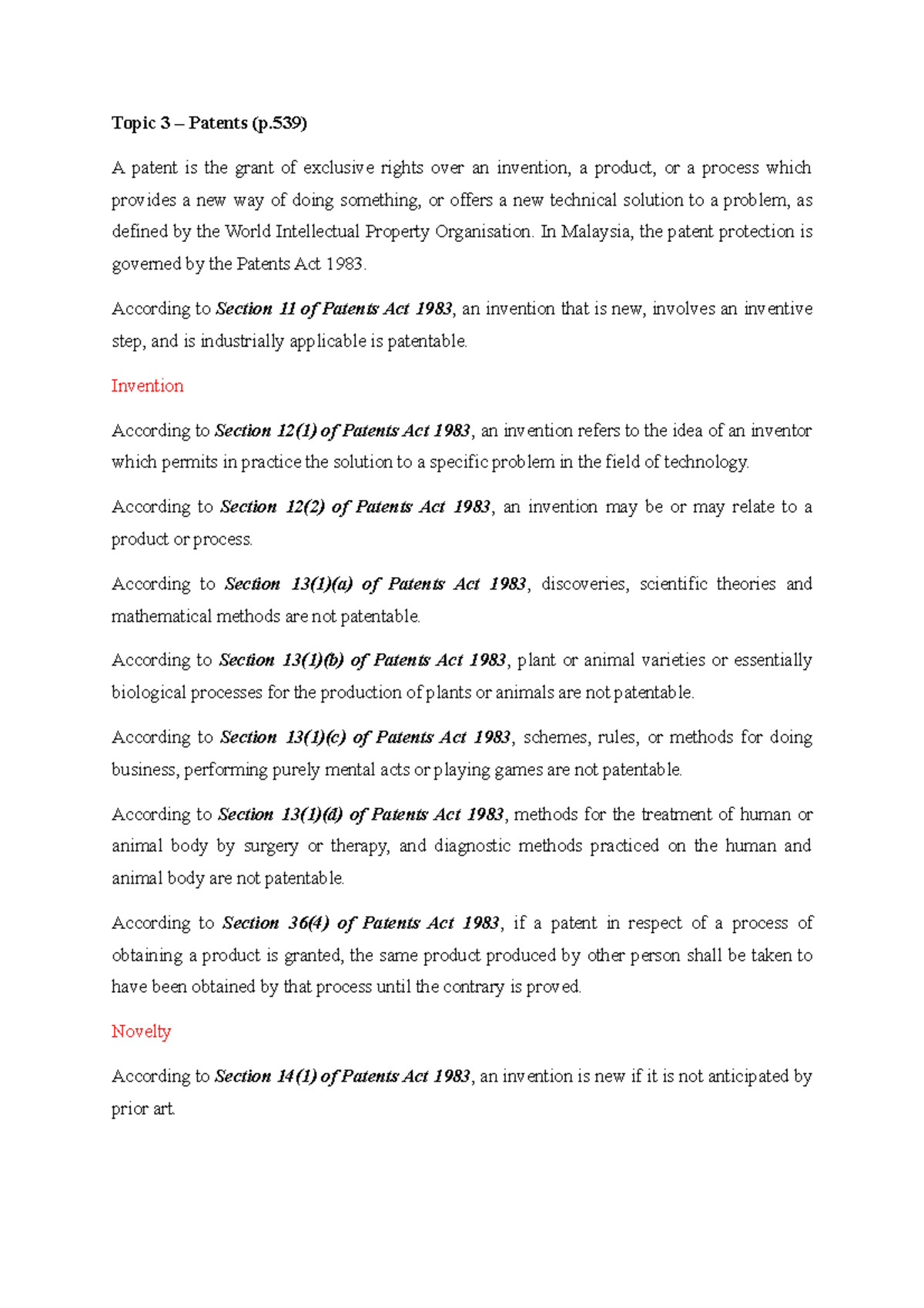 Topic 3 Patents - Topic 3 – Patents (p) A patent is the grant of ...