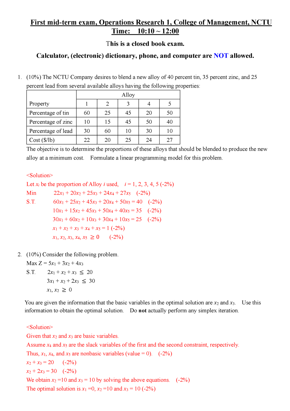 operations research final exam solutions