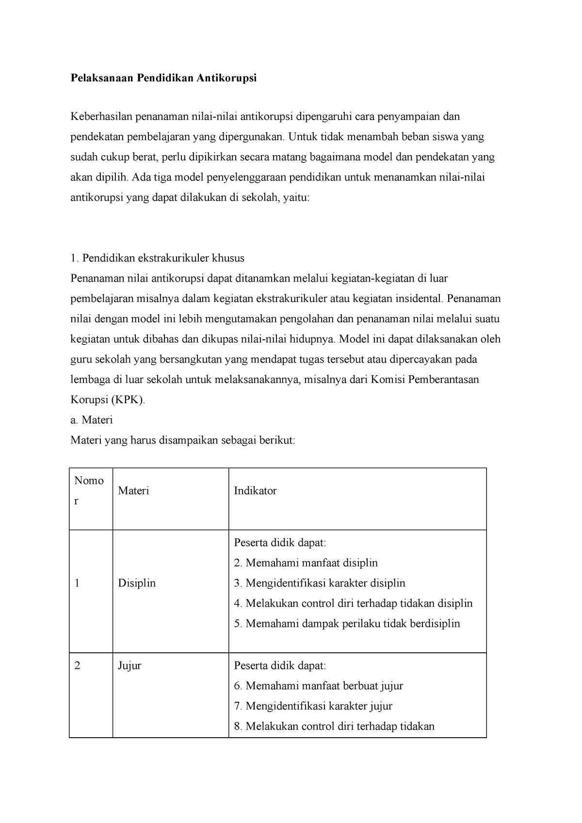 Pelaksanaan Pendidikan Antikorupsi - Pelaksanaan Pendidikan Antikorupsi ...