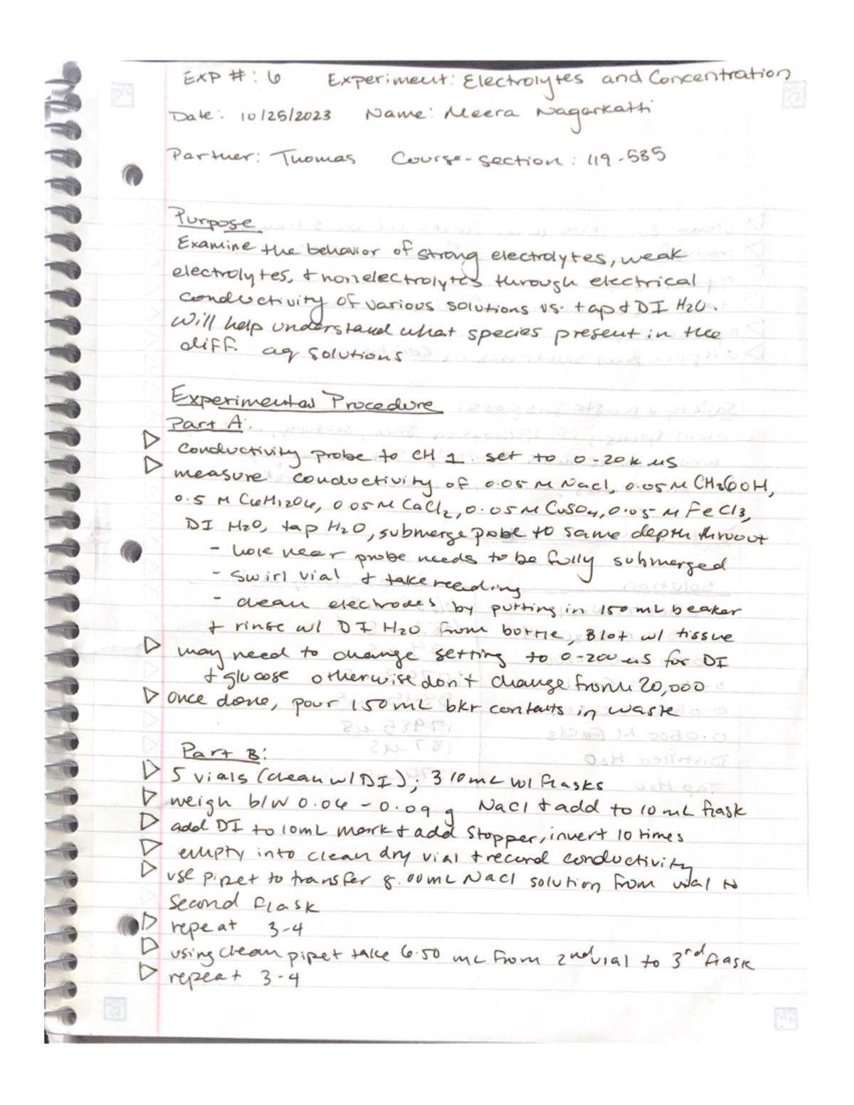 Electrolytes and Concentrations lab notebook - CHEM 119 - Studocu