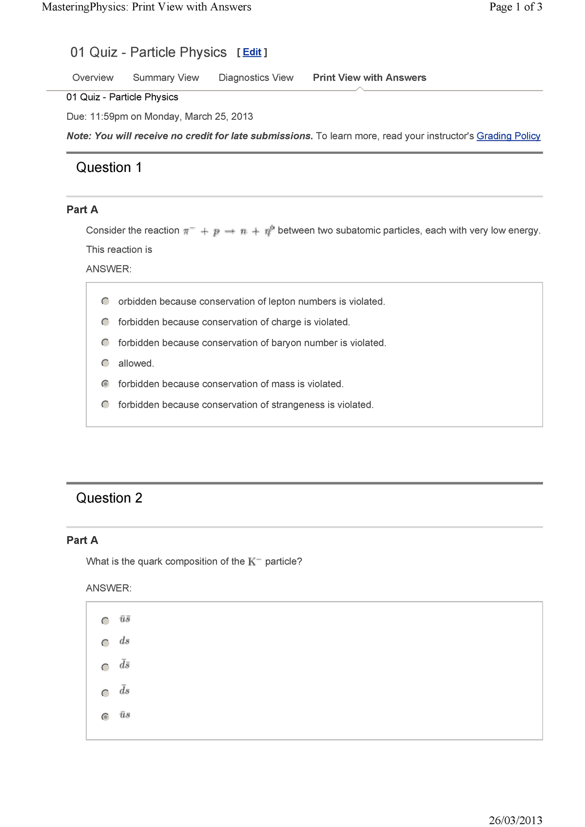 Particlephysicsquizanswers - 01 Quiz - Particle Physics Due: 11:59pm on ...