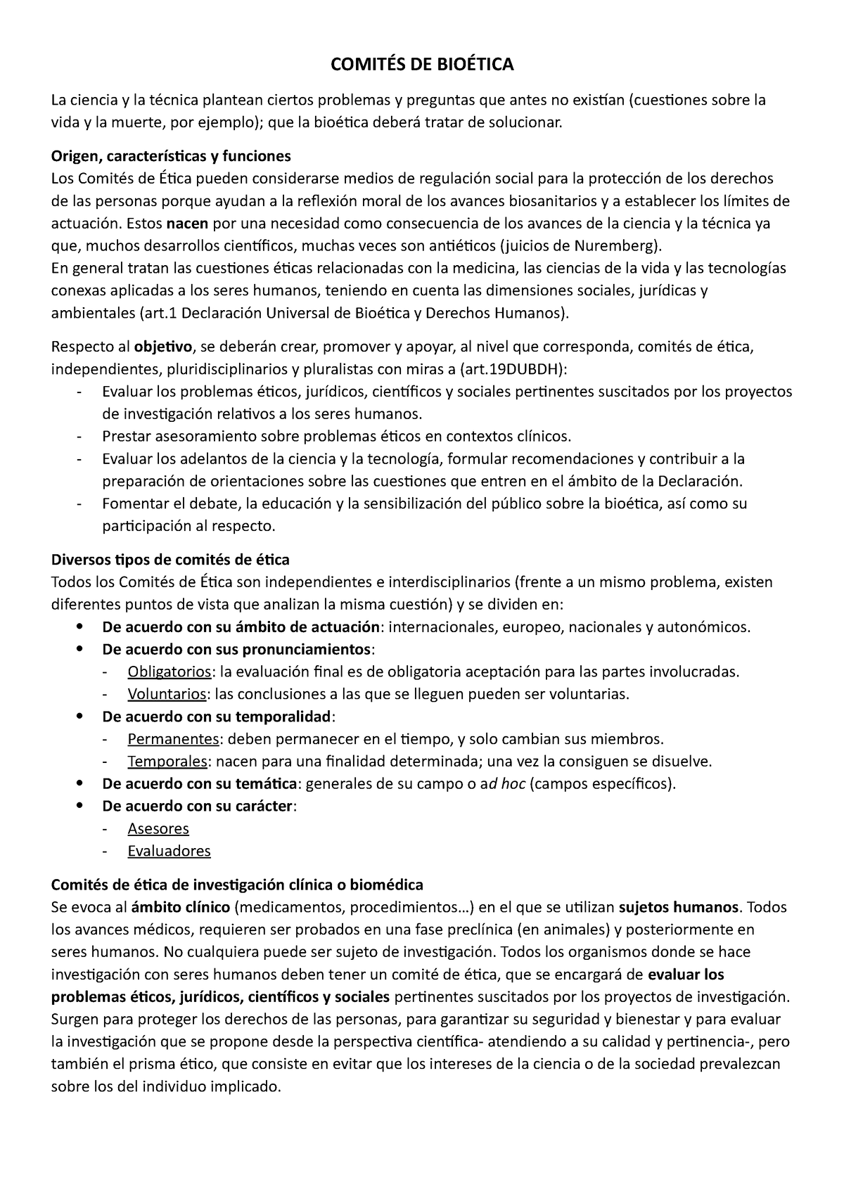 Asignatura Bioética Y Derecho. Tema 1. Los Comités De Bioética ...