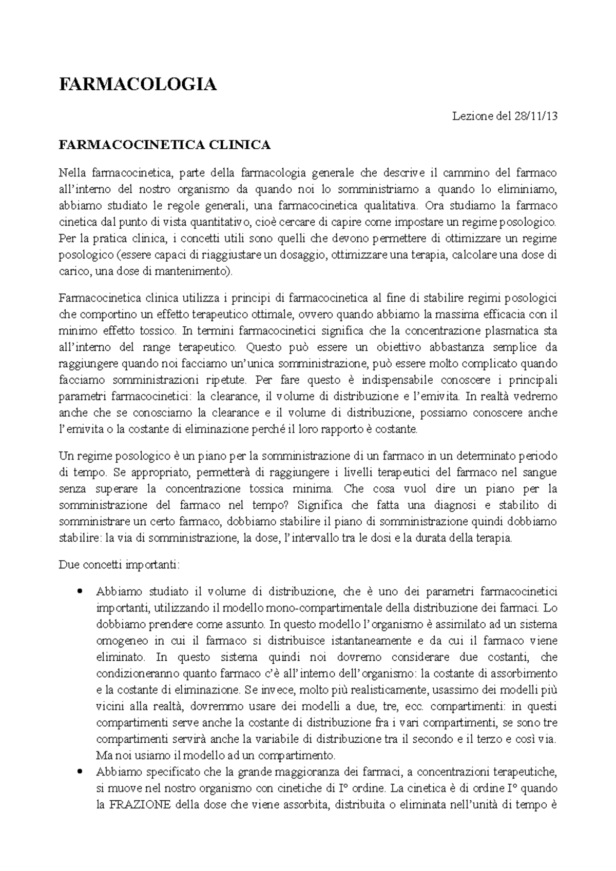 Appunti, Farmacologia - 8. Farmacocinetica Clinica - A.a. 2013/2014 ...