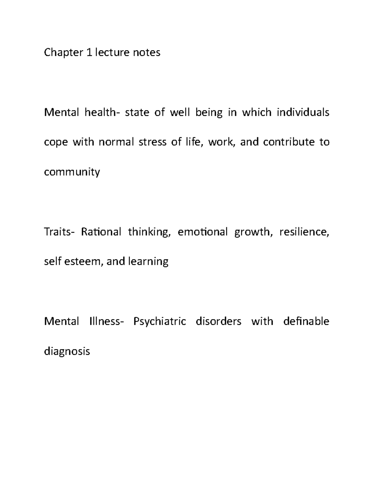 Mental Health Chapter 1 Lecture - Chapter 1 Lecture Notes Mental State ...