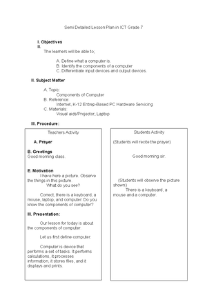 Detailed Lesson Plan in ICT Grade 7 Ed Tech - Semi Detailed Lesson Plan ...