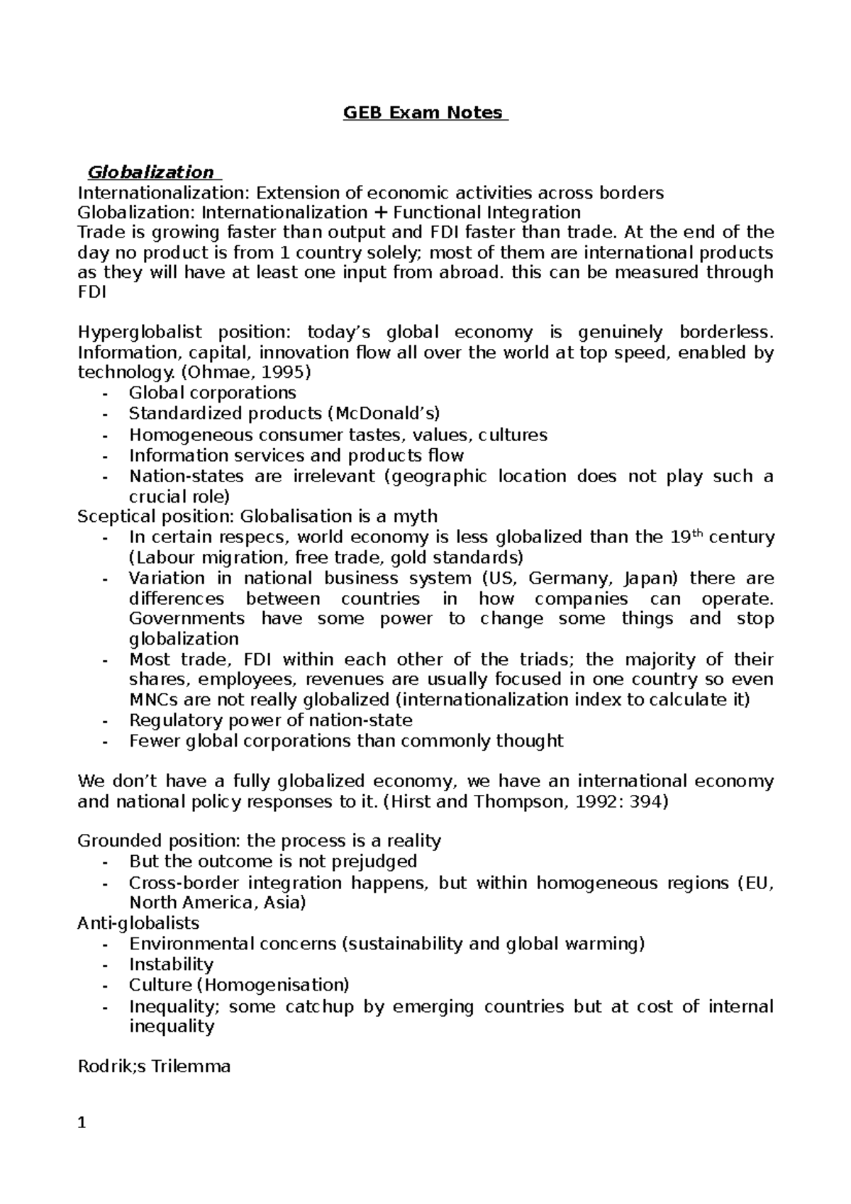 GEB - Summary Global Environment Of Business - GEB Exam Notes ...