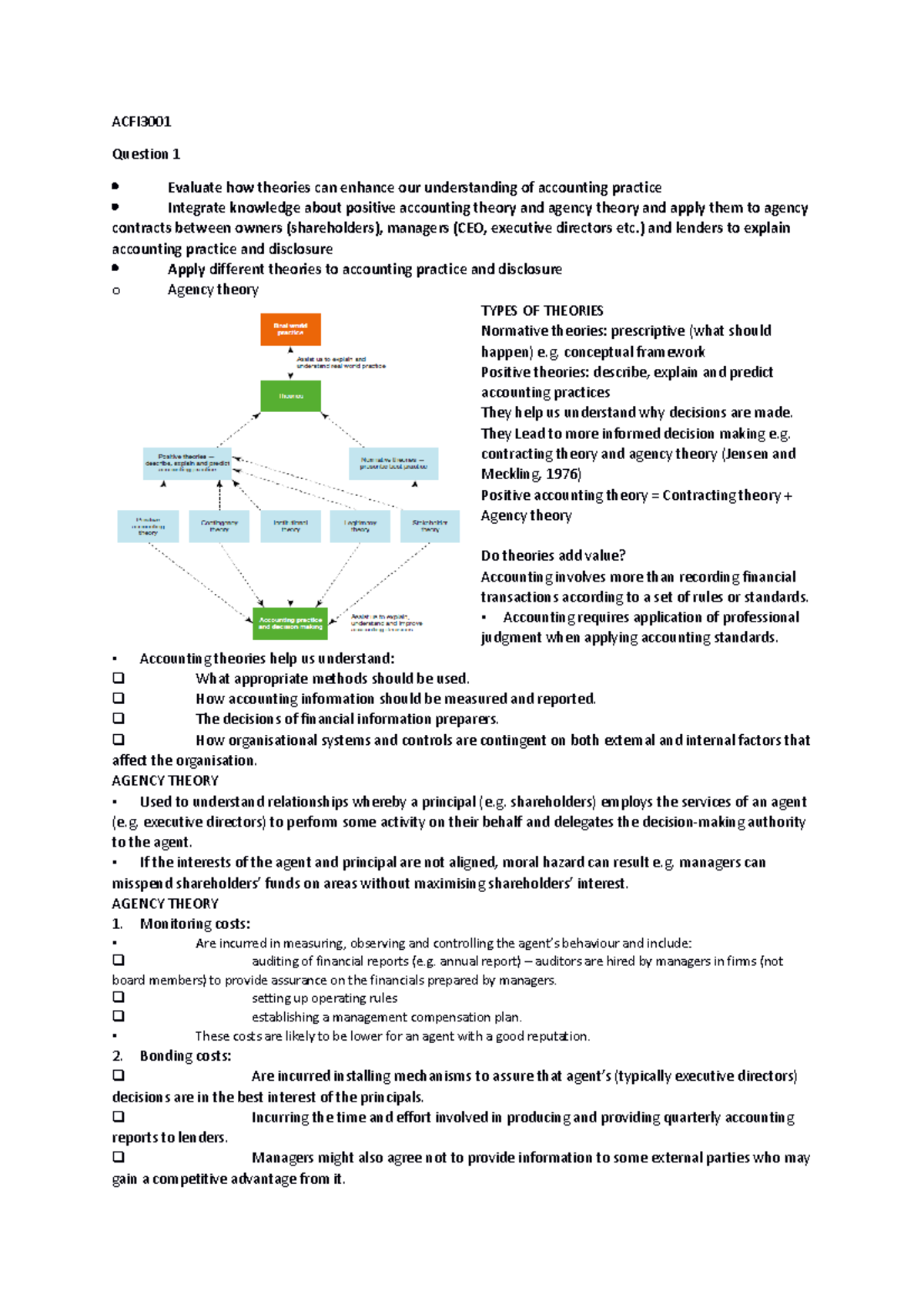 ACFI3001 Summary wk 1-12 - ACFI Question 1 Evaluate how theories can ...