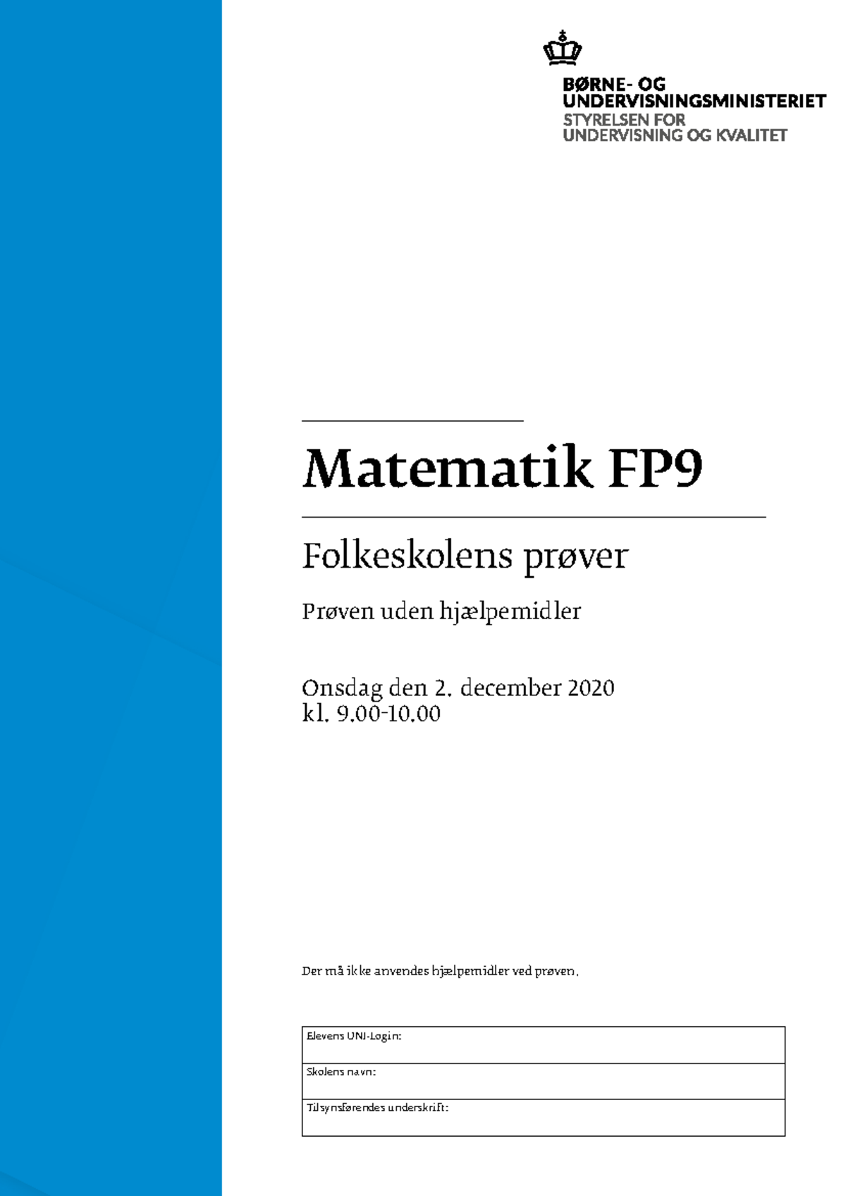 Matematik prøve (Tal og algebra) - Matematik FP Folkeskolens prøver ...