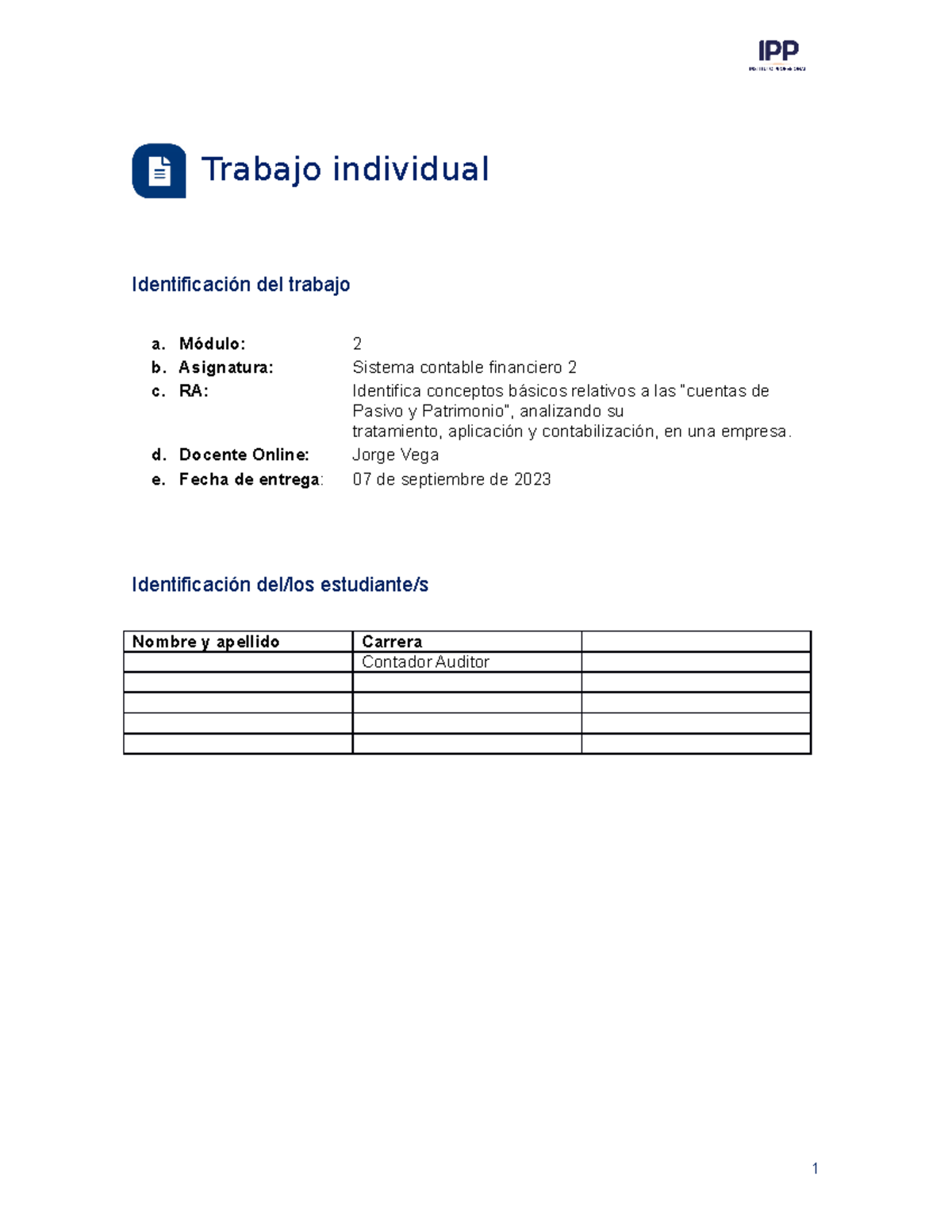 TI M2 Sistema Contable Financiero 2 - Trabajo Individual Identificación ...