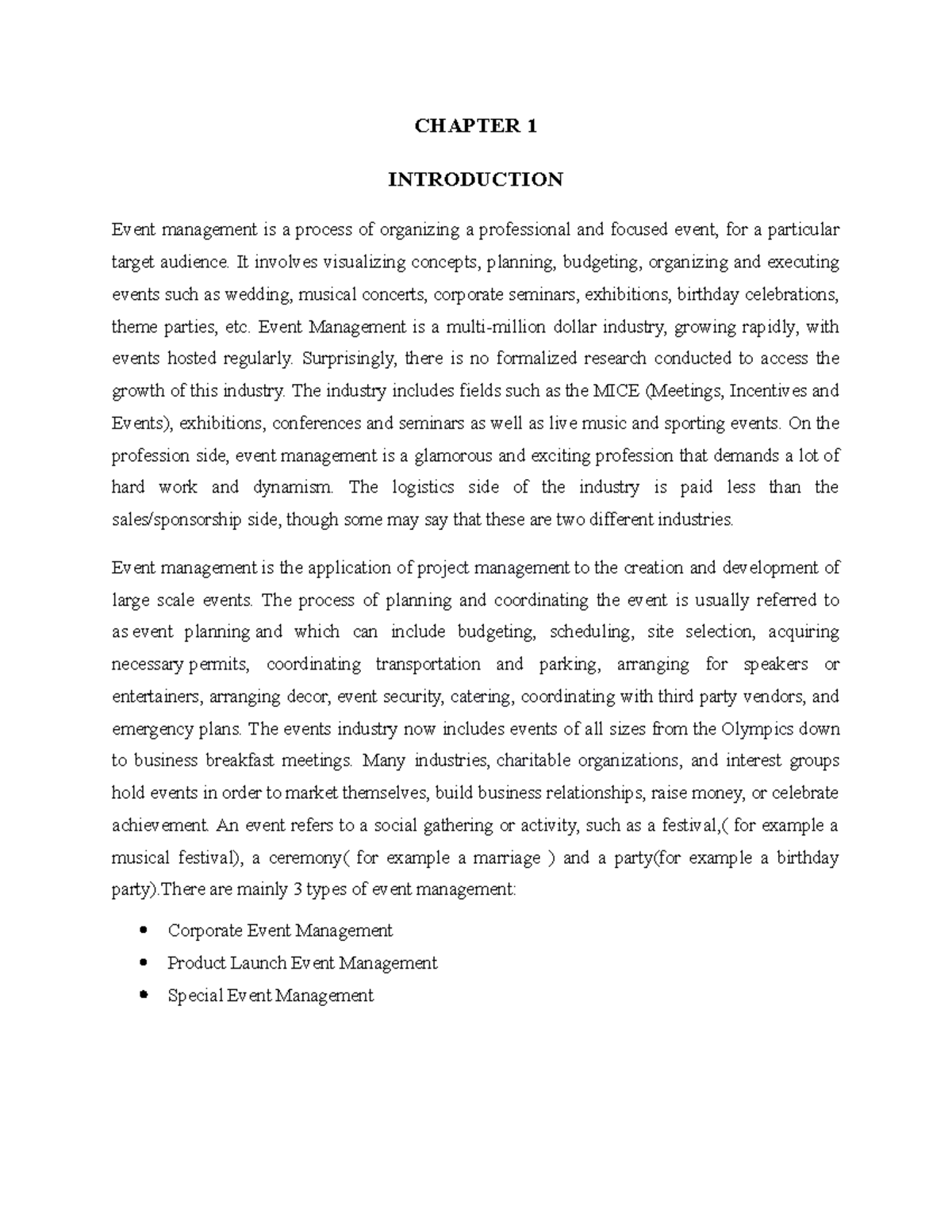 Event Management Project Report CHAPTER 1 INTRODUCTION Event