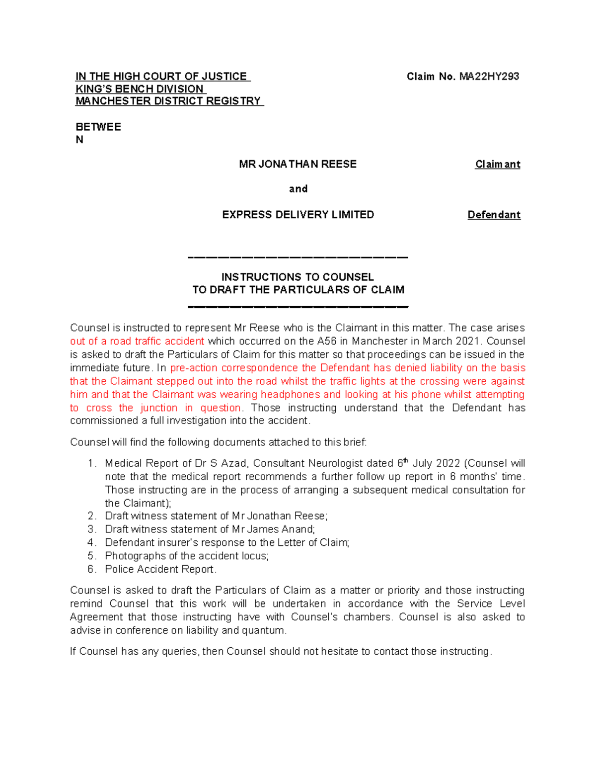 WS4 Reese Instructions to Draft POC - IN THE HIGH COURT OF JUSTICE KING ...