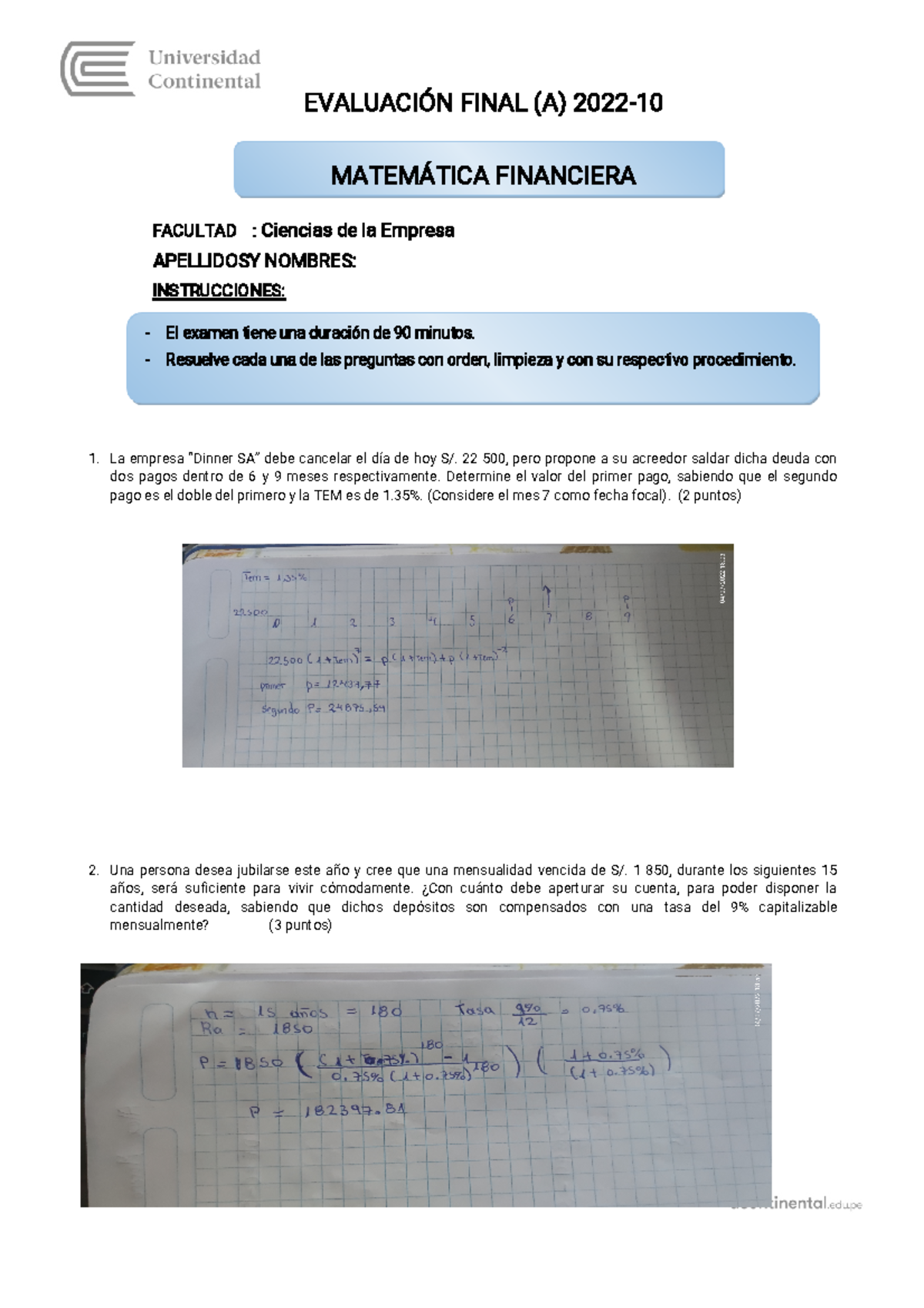 Examen Final (A)23 - Ninguna - EVALUACIÓN FINAL (A) 2022 - 10 FACULTAD ...
