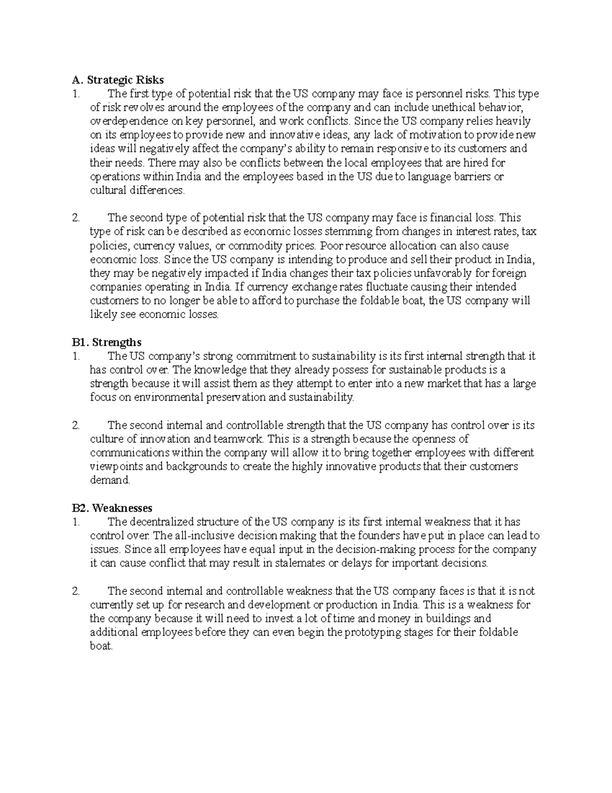 D081- Task 2 Risk Analysis - A. Strategic Risks The first type of ...