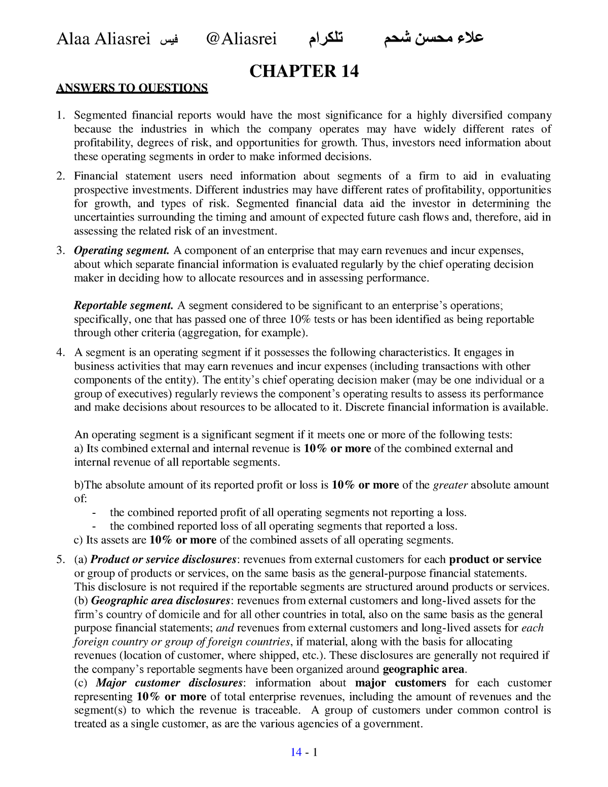 Ch14 - Book Solutions - CHAPTER 14 ANSWERS TO QUESTIONS Segmented ...