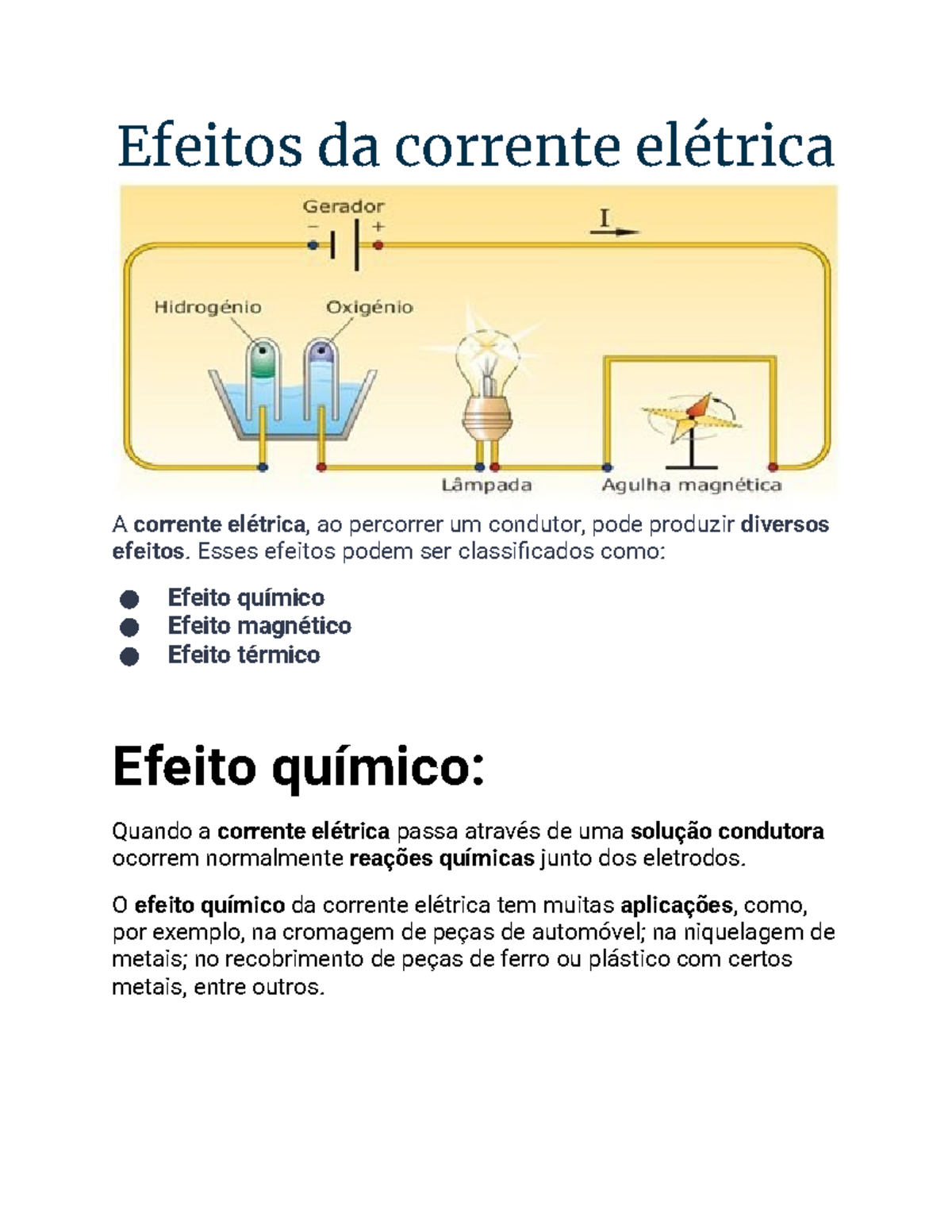 Efeitos da corrente elétrica - Efeitos da corrente elétrica A corrente ...
