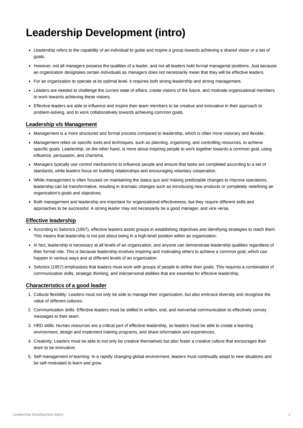 Leadership development (intro) - However, not all managers possess the ...