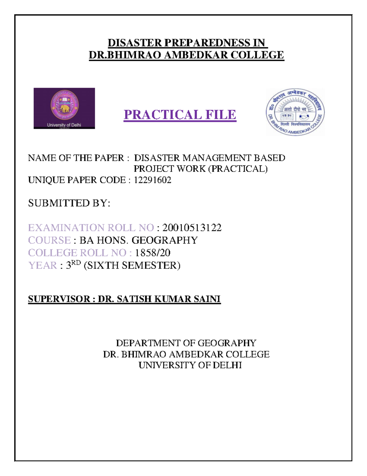 Disaster FILE PDF Geography Honours Delhi University Studocu