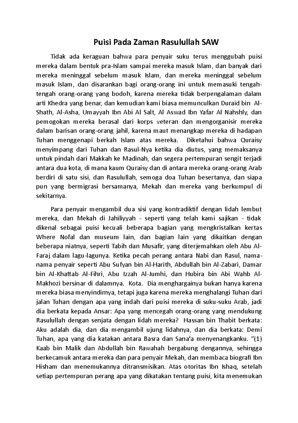 Puisi Pada Zaman Rasulullah SAW - Diketahui bahwa Quraisy menyimpang ...