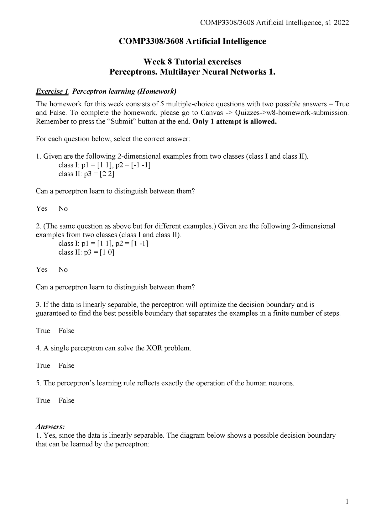 Week 8 Tutorial 7 Questions And Solutions - COMP3308/3608 Artificial ...