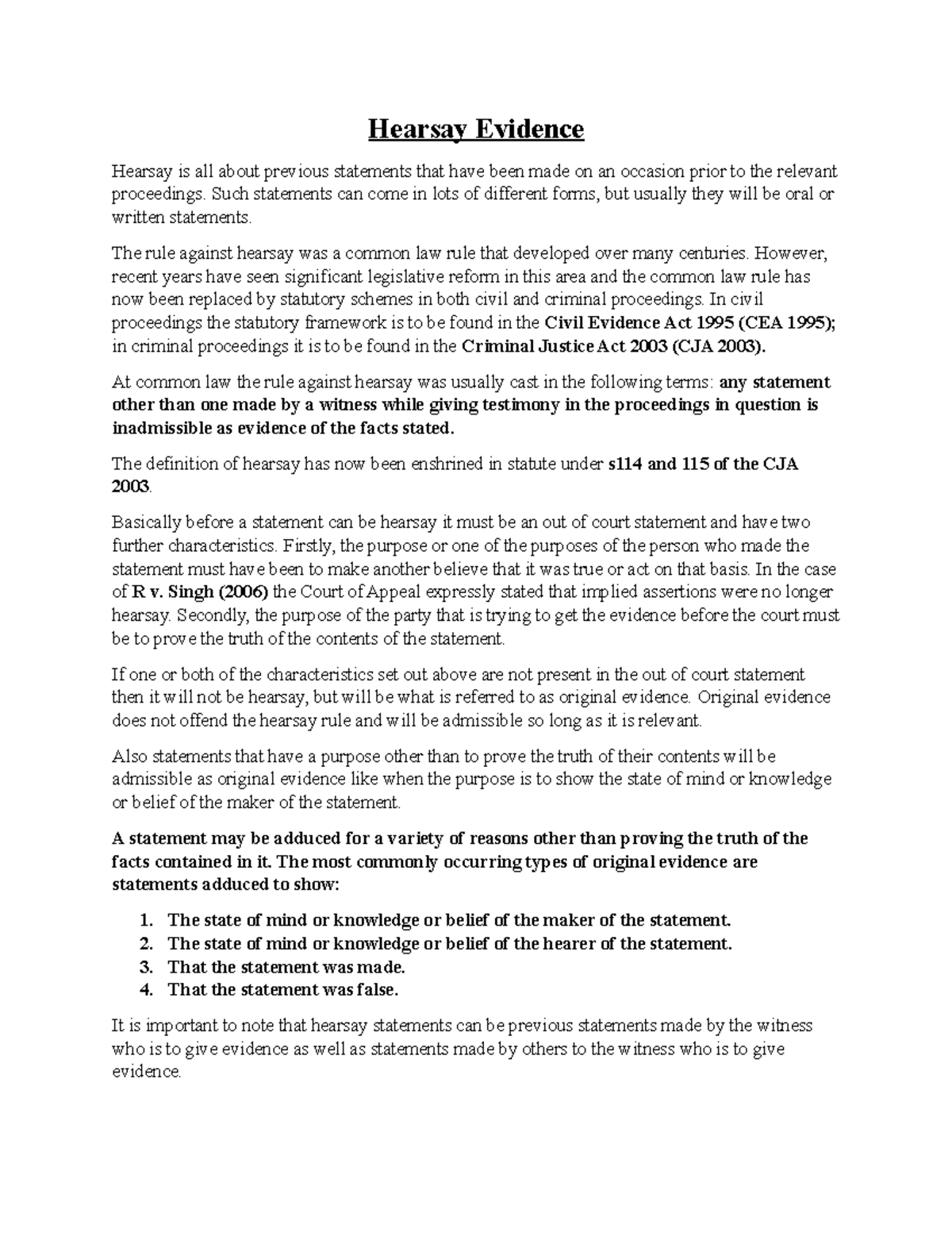 Hearsay Evidence Lecture notes 6 Hearsay Evidence Hearsay is all