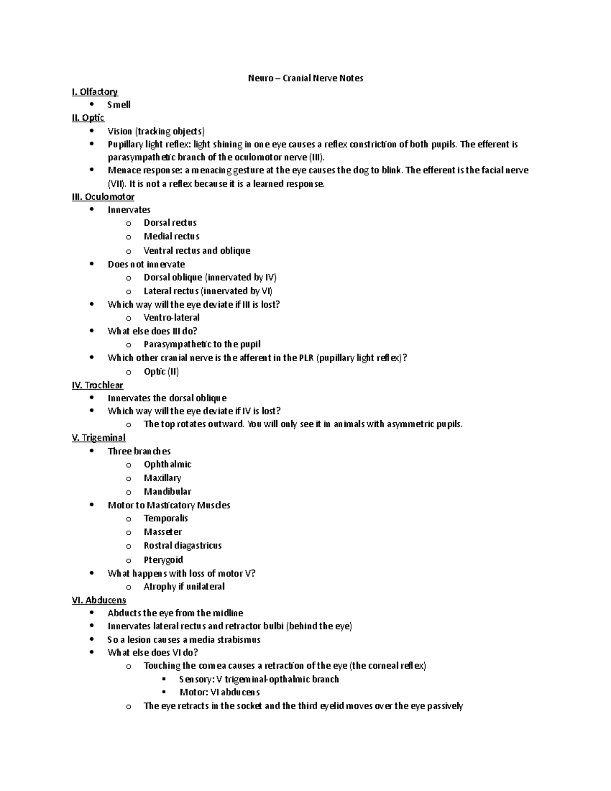 Neuro Cranial Nerve Notes - Neuro – Cranial Nerve Notes I. Olfactory ...