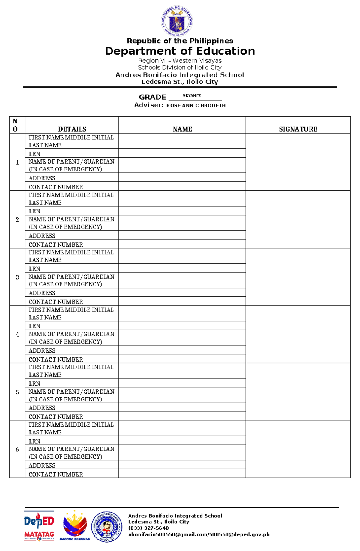 School Id Format