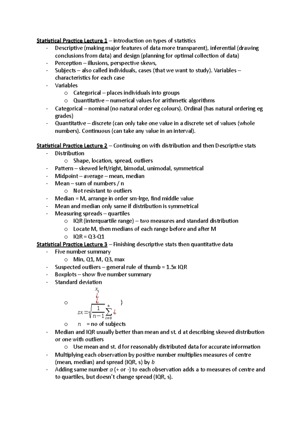 Lecture Notes Stats Stats 1004 Life Sciences Statistical Practice Lecture 1 Introduction 6087