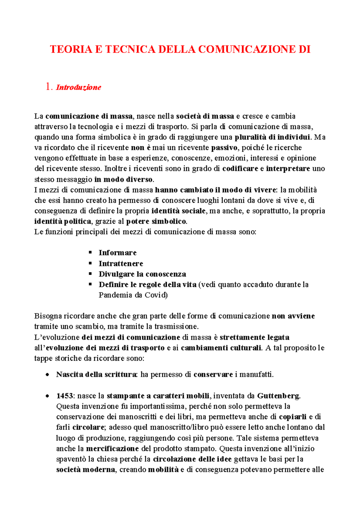 Teoria E Tecnica Della Comunicazione DI Massa TEORIA E TECNICA DELLA
