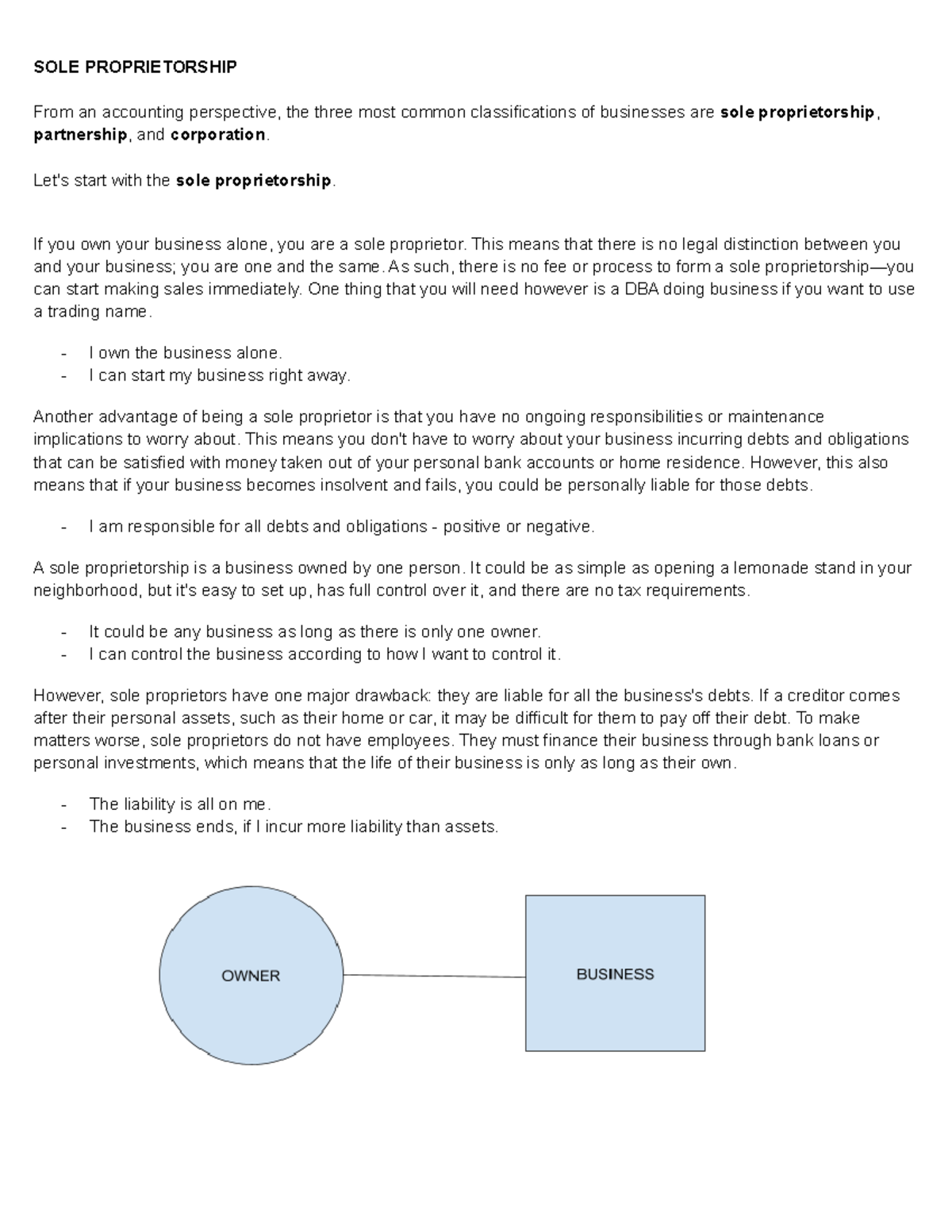 SoleProprietorship notes SOLE PROPRIETORSHIP From an accounting