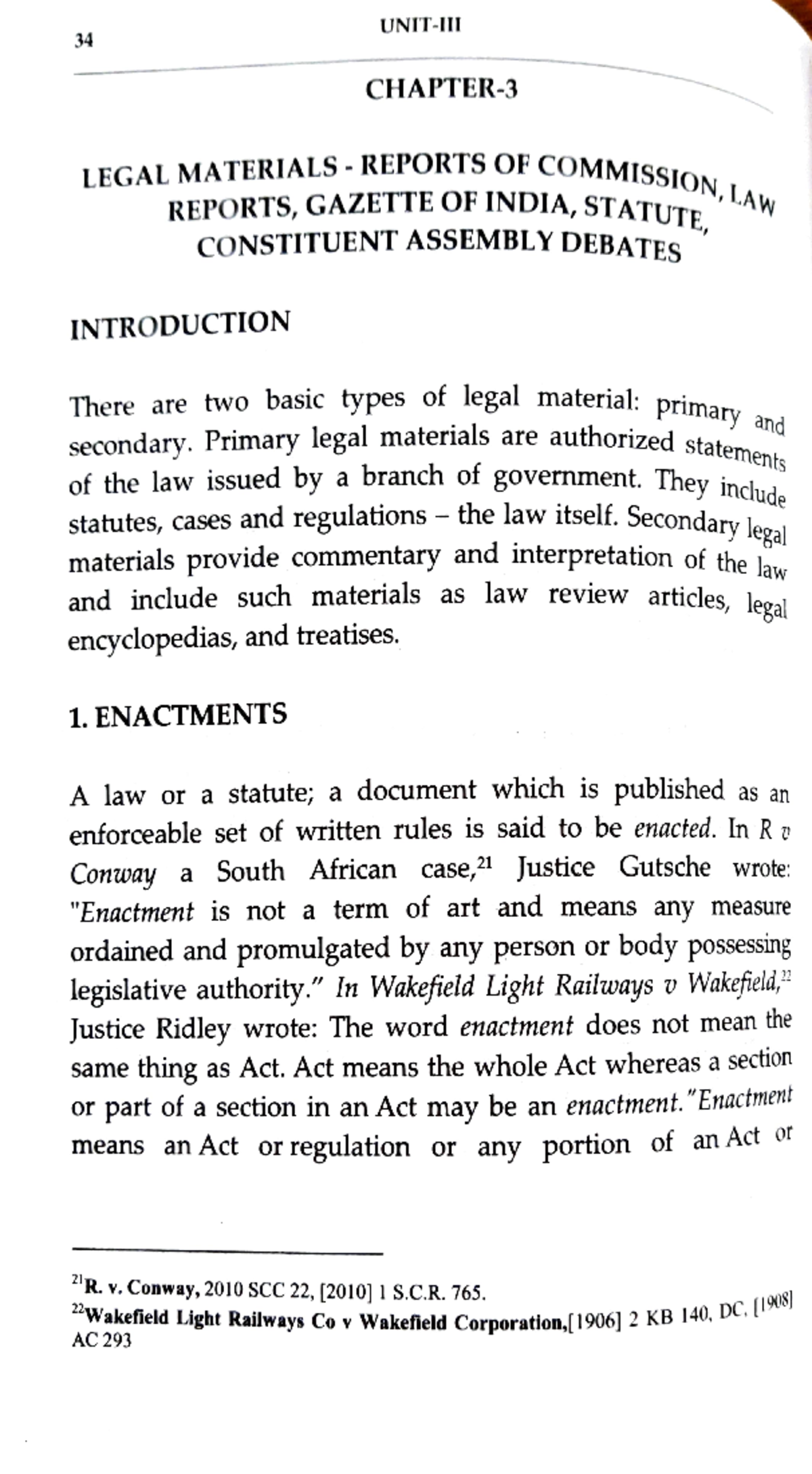 Legal Materials (1) UNITIII 34 CHAPTER LEGAL MATERIALS REPORTS OF