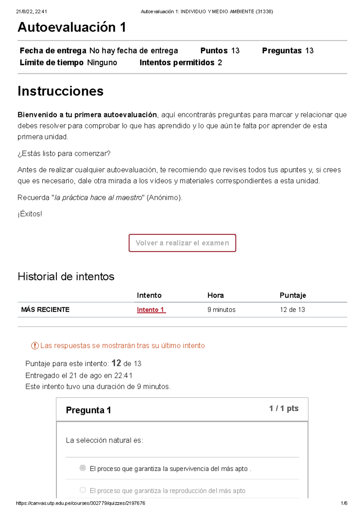 Autoevaluación 1 Individuo Y Medio Ambiente (31338) - Autoevaluación 1 ...