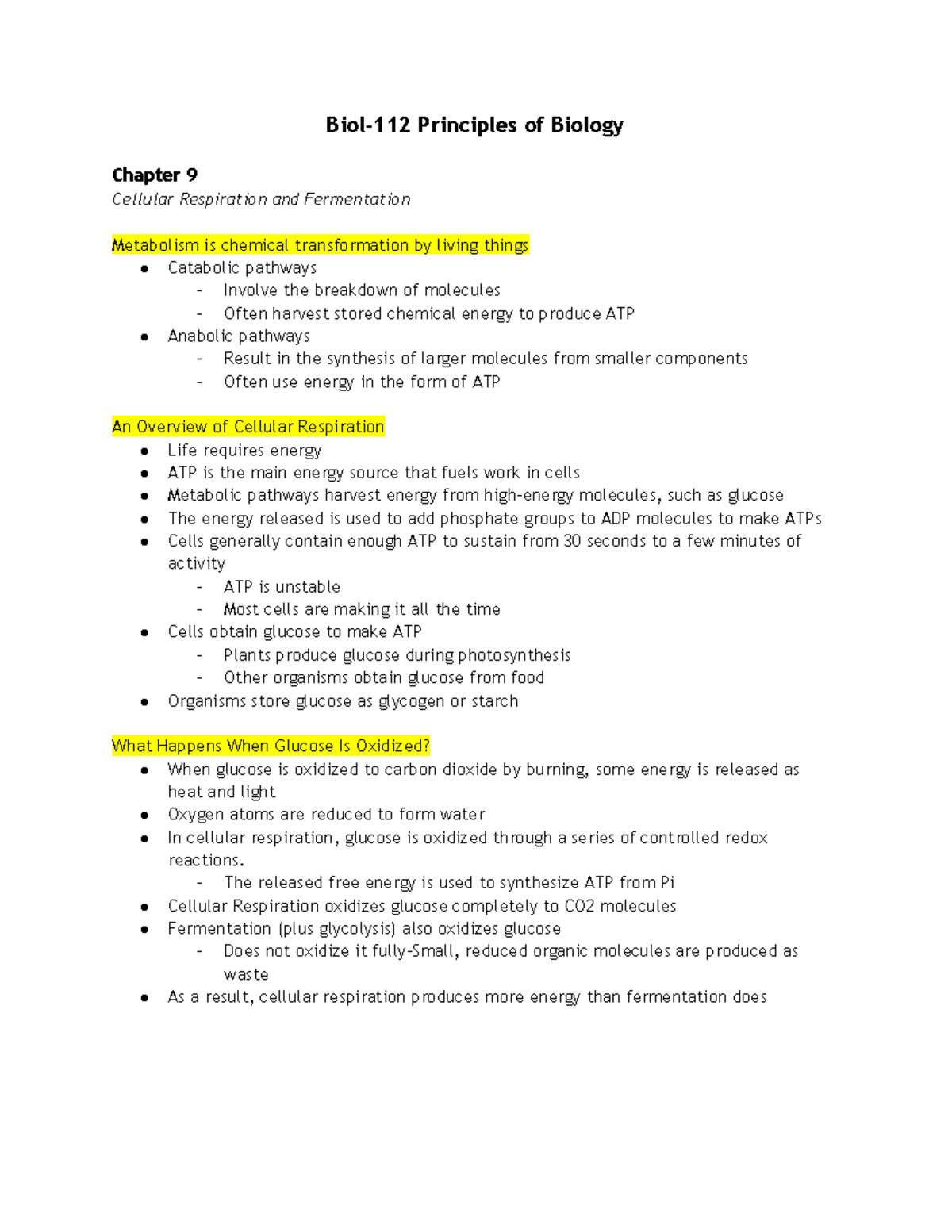 Biol-112 Principles Of Biology Chapter 9 - Biol-112 Principles Of ...