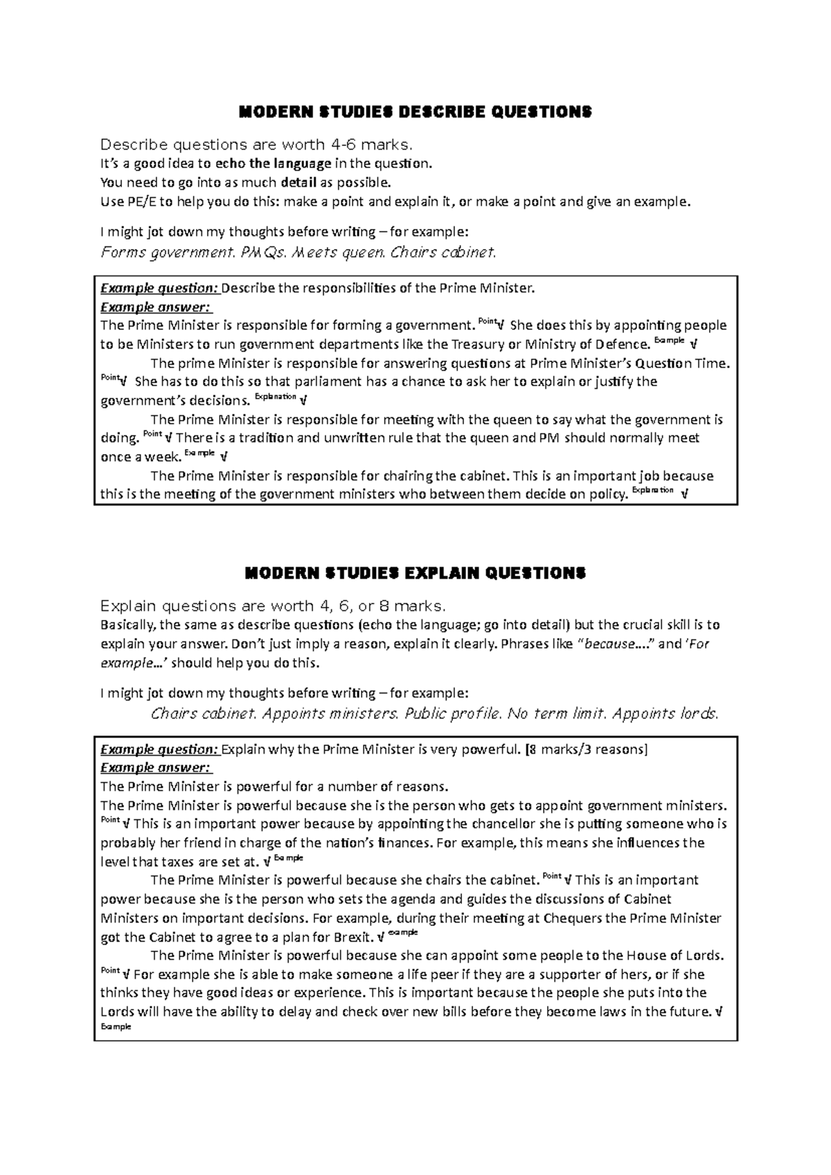 HOW TO Answer Questions - MODERN STUDIES DESCRIBE QUESTIONS Describe ...