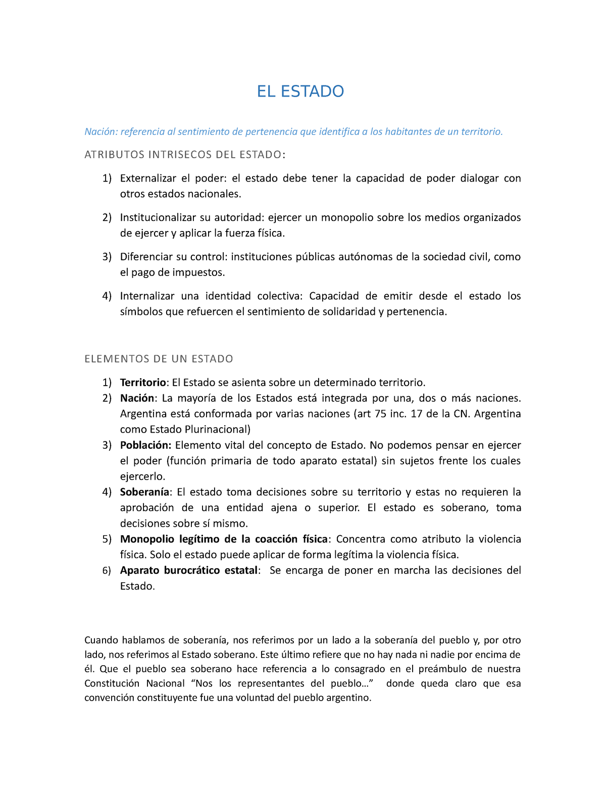 Derecho Constitucional-Primer Parcial - EL ESTADO Nación: Referencia Al ...