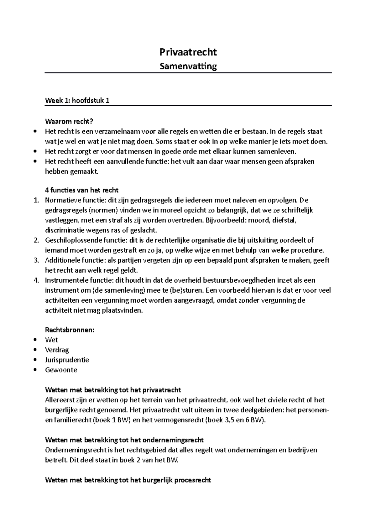 Privaatrecht Samenvatting - Privaatrecht Samenvatting Week 1: Hoofdstuk ...