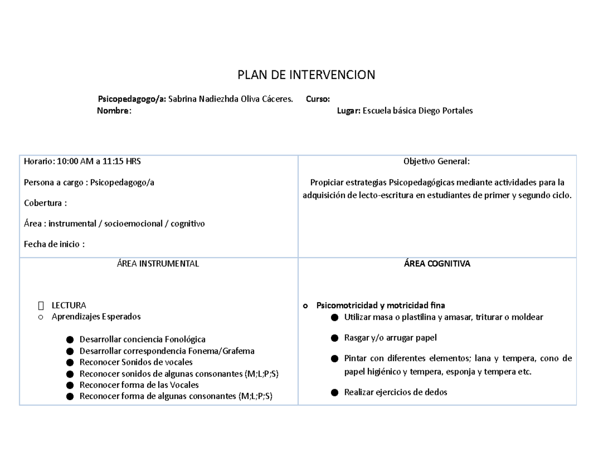PLAN DE Intervencion Temprana 1111 (1) (1) - PLAN DE INTERVENCION