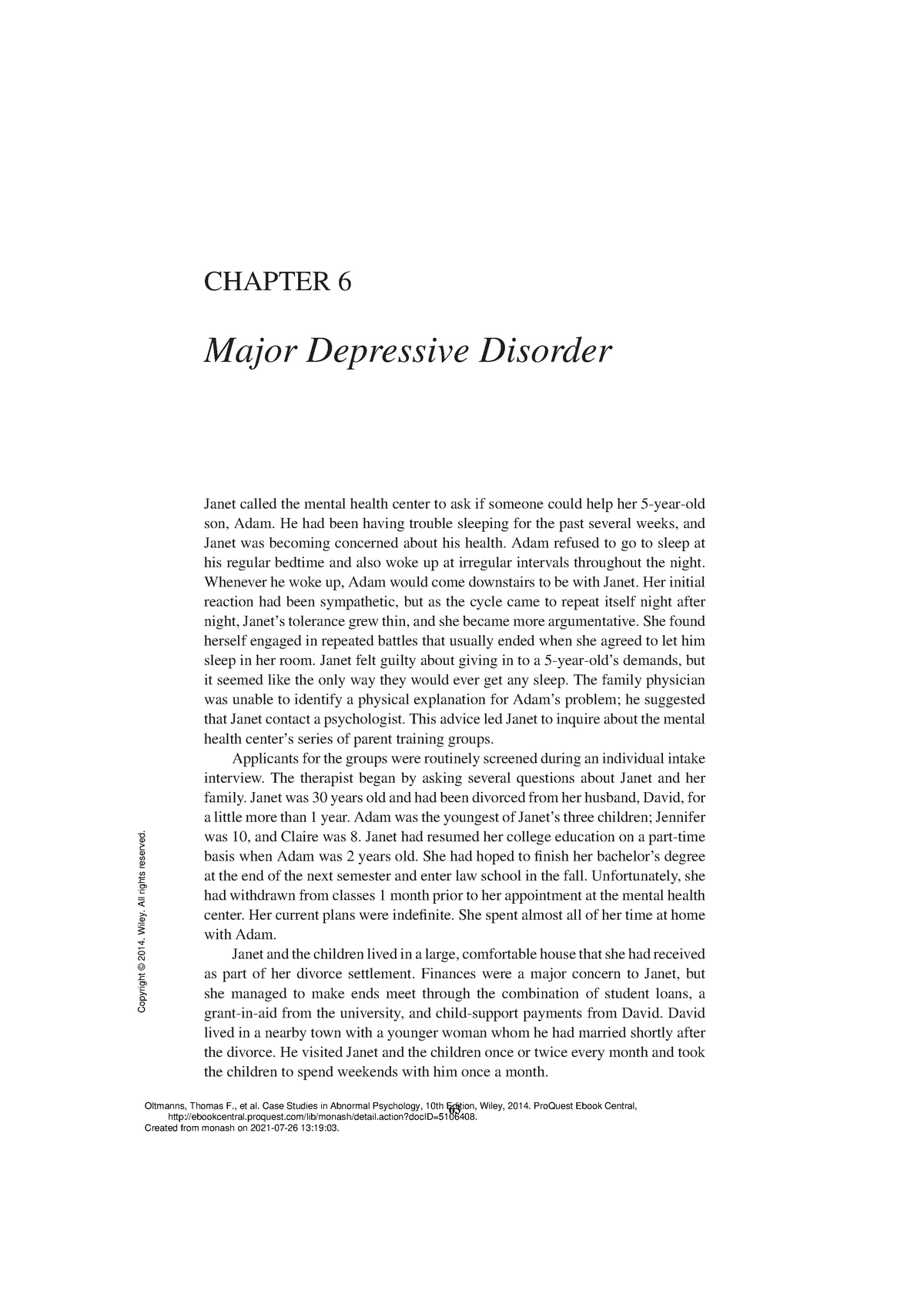 major depressive disorder case study quizlet