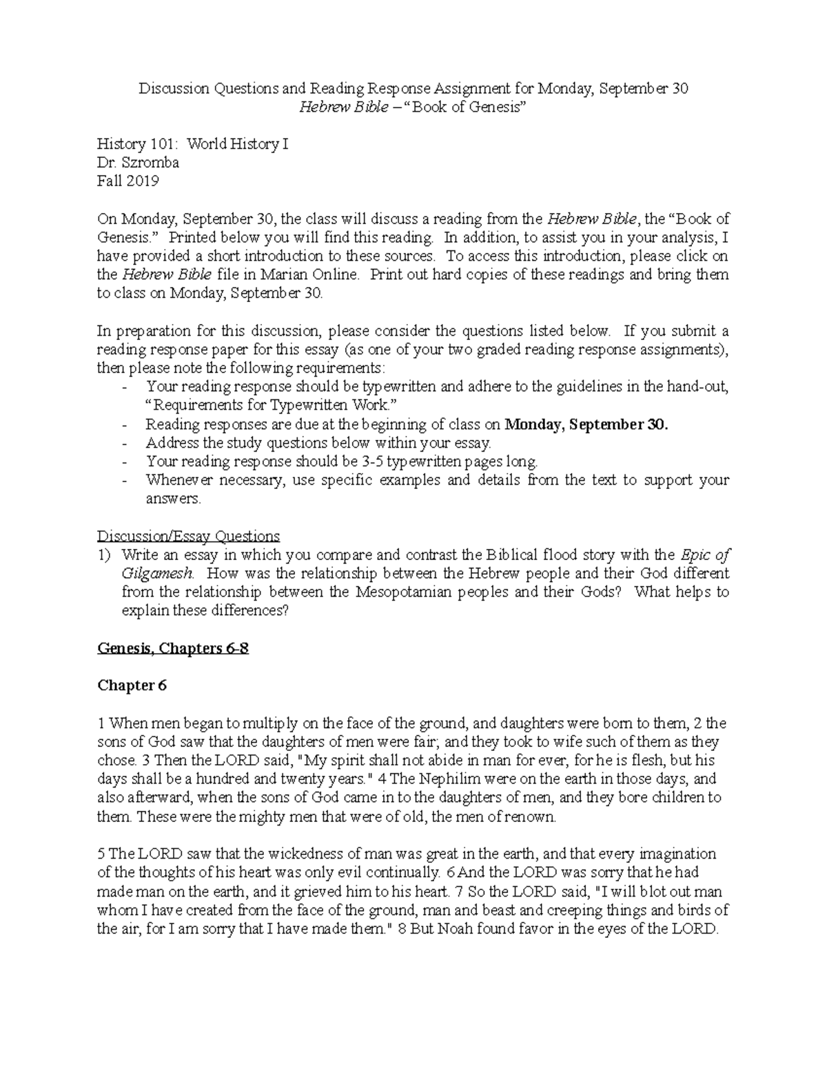 Discussion Questions and Writing Assignment for Monday, September 30 ...