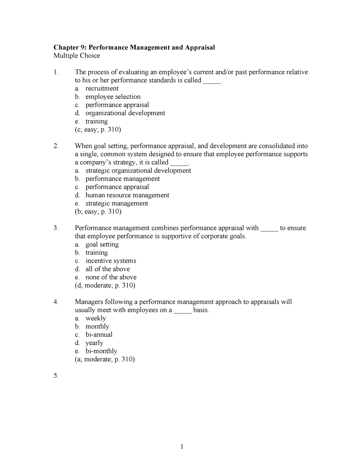 Hrm Mcqs Ch # 9 - Mcqs - Chapter 9: Performance Management And Appraisal Multiple  Choice The Process - Studocu