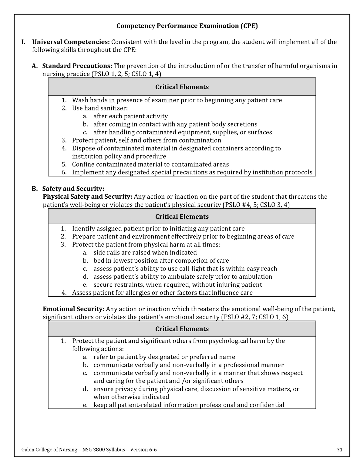 NG Tube CPE Critical Elements - Competency Performance Examination (CPE ...