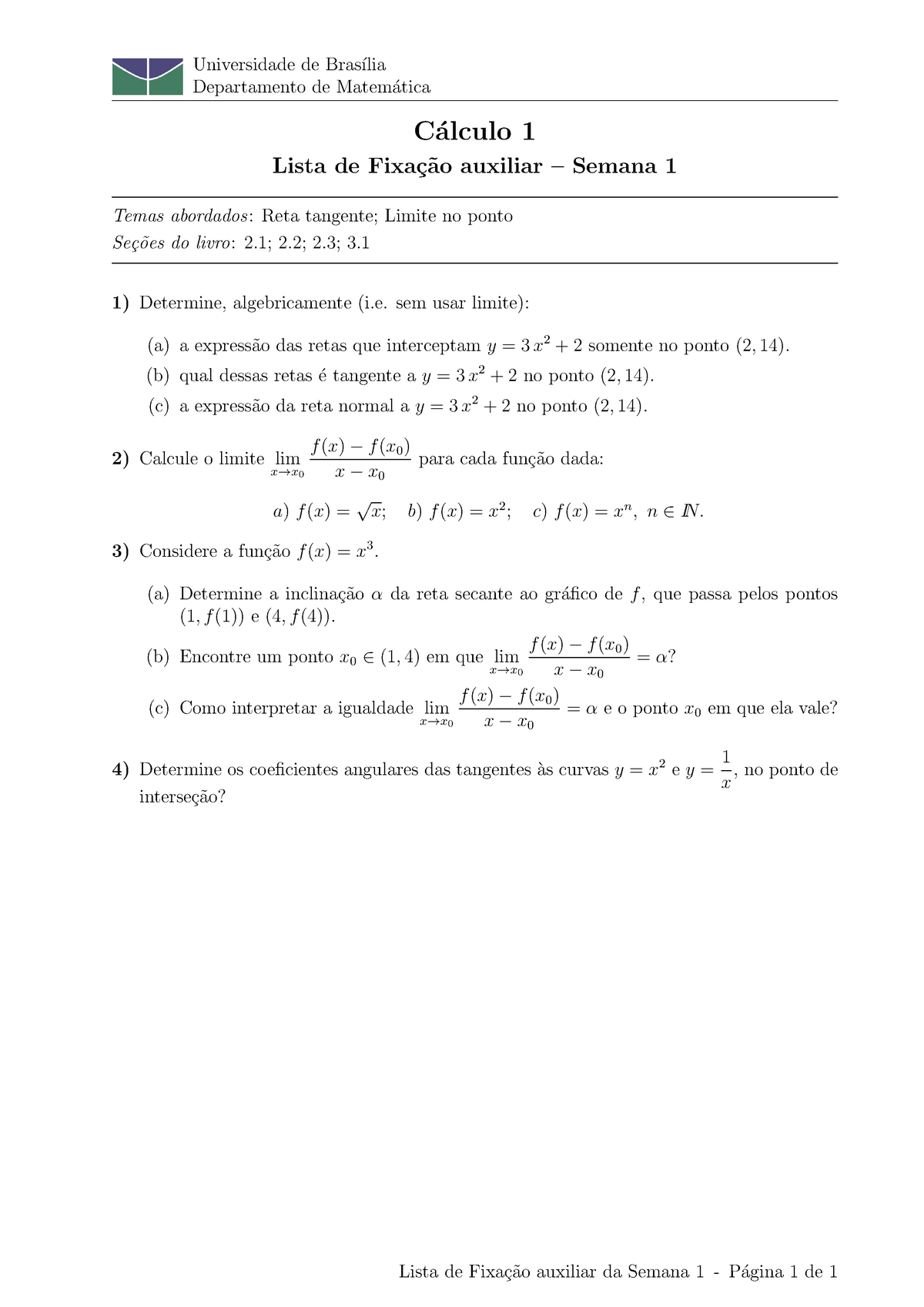 Fixação Auxiliar 1 - Lista De Exercicios - Limite - Universidade De ...